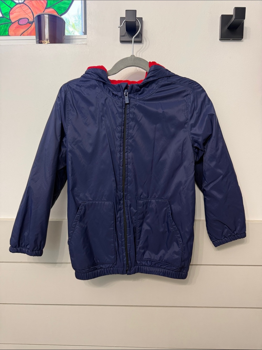 Old Navy Navy and Red Hooded Kids Rain Jacket